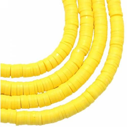 NBEADS 10 Strands Handmade Flat Round Polymer Clay Bead Spacer Beads for DIY Jewelry Making - 4x1mm - Hole: 1mm - About 380pcs/strand - Yellow
