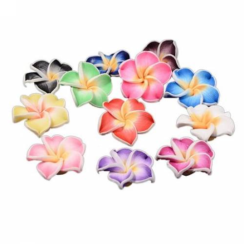 NBEADS 200PCS 15mm Random Mixed Color Polymer Clay Beads - Handmade Flower Plumeria Beads Loose Beads Spacer Charm Beads for Jewelry Making and Craft