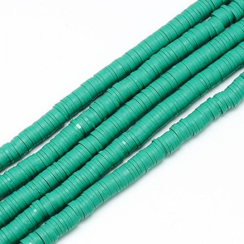 NBEADS 320 Pieces Handmade Polymer Clay Beads Strand - 4mm Flat Round Spacer Beads for DIY Jewelry Making - Light Sea Green - Hole: 15mm