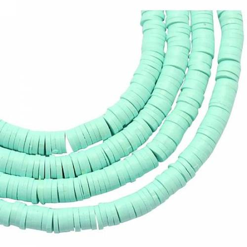 NBEADS 380 Pieces Handmade Polymer Clay Beads Strand - 3mm Flat Round Spacer Beads for DIY Jewelry Making - Aquamarine - Hole: 1mm