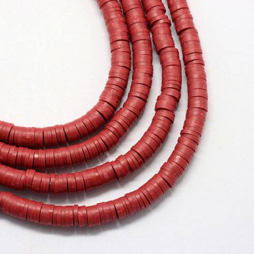 NBEADS 380 Pieces Handmade Polymer Clay Beads Strand - 3mm Flat Round Spacer Beads for DIY Jewelry Making - Dark Red - Hole: 1mm