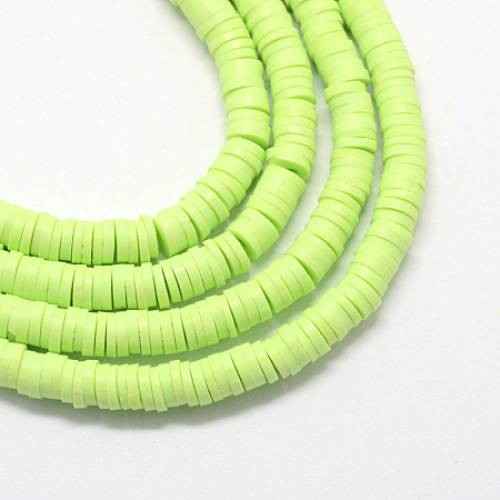 NBEADS 380 Pieces Handmade Polymer Clay Beads Strand - 3mm Flat Round Spacer Beads for DIY Jewelry Making - Light Green - Hole: 1mm