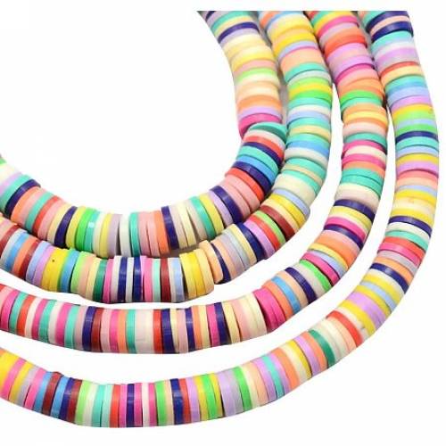 NBEADS 380 Pieces Handmade Polymer Clay Beads Strand - 3mm Flat Round Spacer Beads for DIY Jewelry Making - Mixed Color - Hole: 1mm