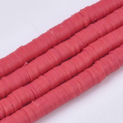 NBEADS 380 Pieces Handmade Polymer Clay Beads Strand - 3mm Flat Round Spacer Beads for DIY Jewelry Making - Red - Hole: 1mm