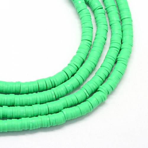 NBEADS 380 Pieces Handmade Polymer Clay Beads Strand - 3mm Flat Round Spacer Beads for DIY Jewelry Making - Spring Green - Hole: 1mm