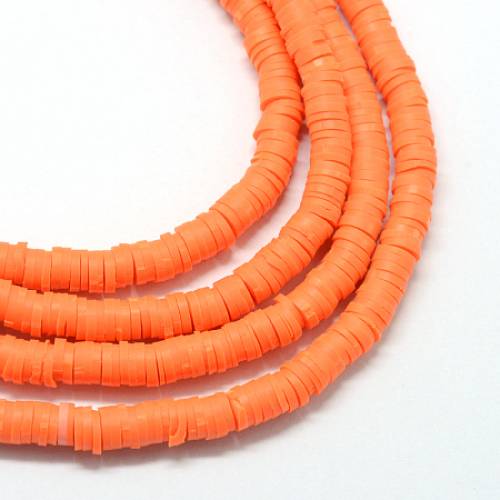 NBEADS 380 Pieces Handmade Polymer Clay Beads Strand - 4mm Flat Round Spacer Beads for DIY Jewelry Making - Orange Red - Hole: 1mm