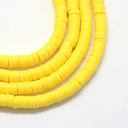 NBEADS 380 Pieces Handmade Polymer Clay Beads Strand - 4mm Flat Round Spacer Beads for DIY Jewelry Making - Yellow - Hole: 1mm