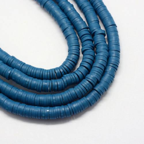 NBEADS 380 Pieces Handmade Polymer Clay Beads Strand - 5mm Flat Round Spacer Beads for DIY Jewelry Making - Steel Blue - Hole: 2mm