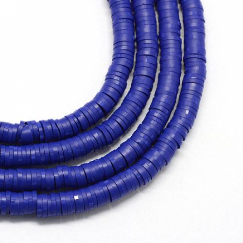 NBEADS 380 Pieces Handmade Polymer Clay Beads Strand - 8mm Flat Round Spacer Beads for DIY Jewelry Making - Medium Blue - Hole: 2mm