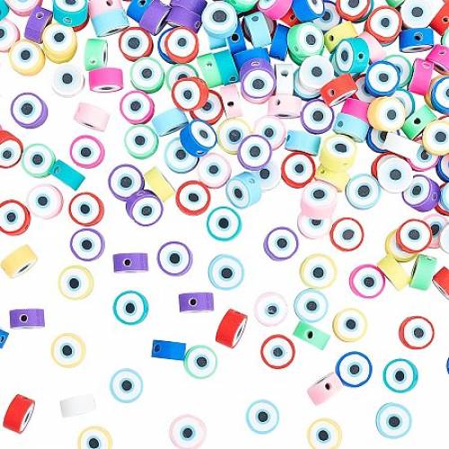 NBEADS About 200 Pcs Polymer Clay Evil Eye Beads - Handmade Flat Round Clay Beads for Jewelry Making Clay Findings