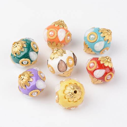 Round Handmade Indonesia Beads - with Acrylic and Alloy Cores - Golden - Mixed Color - 24~25x22~23mm - Hole: 16~2mm