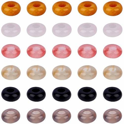 NBEADS 30 Pcs Mixed Natural Gemstone European Beads - 6 Colors 4mm Large Hole Beads Bracelet Spacer Beads Charms for Jewelry Makings