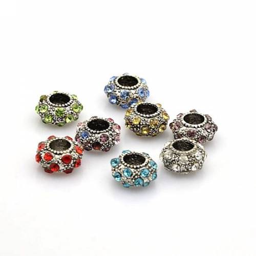NBEADS 5 Pcs Random Mixed Color Vintage Crystal European Beads - Rhinestone Large Hole European Charms Rondell Beads fit Bracelet Jewelry Making
