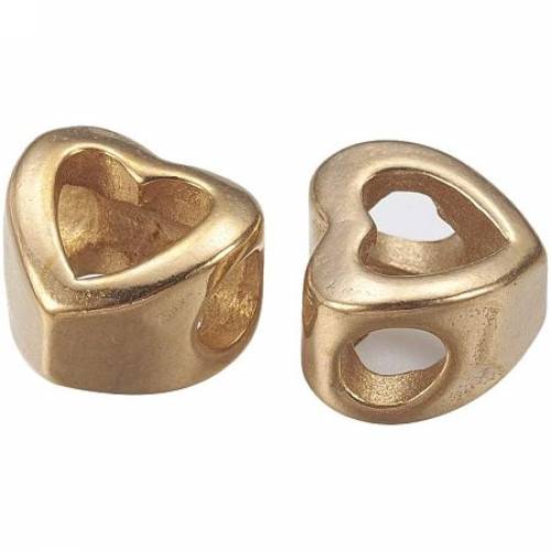 UNICRAFTABLE 2pcs Stainless Steel European Beads Golden Color Heart Shape Beads Large Hole Charms for Jewelry Findings Making Accessory 11x12x75mm -...