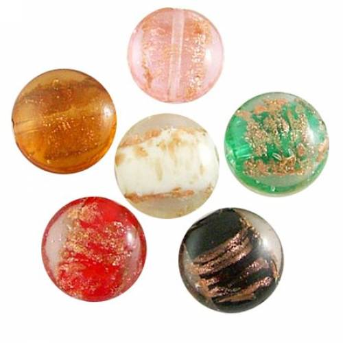 NBEADS 200 Pcs Random Mixed Color Gold Sand Lampwork Beads Handmade Flat Round Loose Beads for Bracelets Necklace Jewelry Making