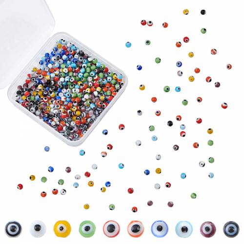 Olycraft Handmade Evil Eye Lampwork Round Beads - Mixed Color - 4mm - Hole: 1mm - 10 colors - 50pcs/color - 500pcs/box