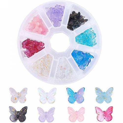 PandaHall Elite 160Pcs Transparent Spray Painted Glass Crystal Pendants Butterfly with Glitter Powder Glass Charms for Craft Supplies DIY Crafts...
