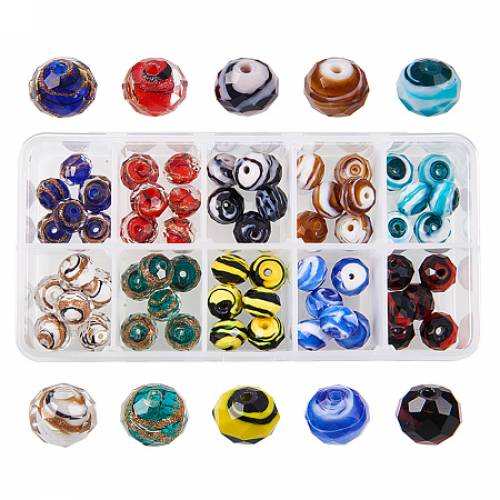 PandaHall Elite About 60 Pcs Millefiori Flower Lampwork Faceted Spacer Beads 10 Styles for Jewelry Making Mixed Colors