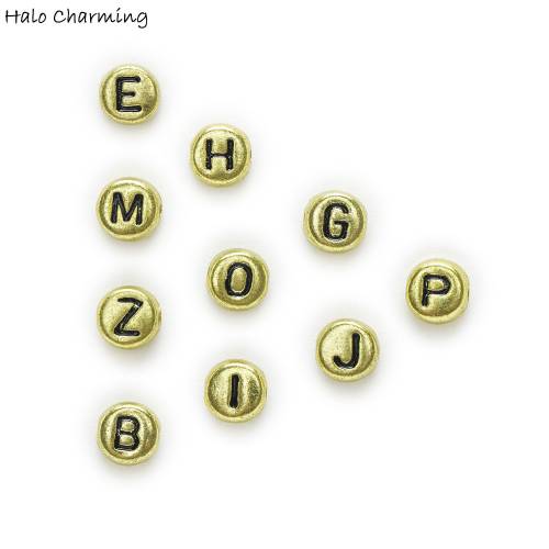 100 Piece Mixed Gold Color Round Alphabets ‘A-Z‘ Acrylic Spacer Jewelry Making Letter Beads 7mm
