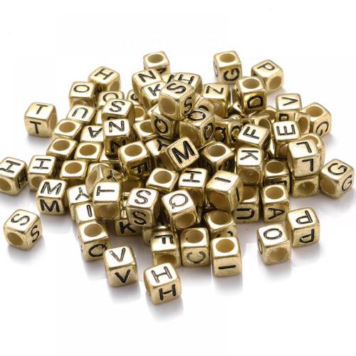 100Pcs 6mm Gold+Black Color Square Letter Beads Random Mixed Alphabet Acrylic Loose Beads For Jewelry Making DIY Accessories