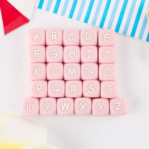 10Pcs Pink English Alphabet Silicone Letter Beads 12MM Teething Beads Letters For Jewelry Making DIY Pacifier Chain Accessories