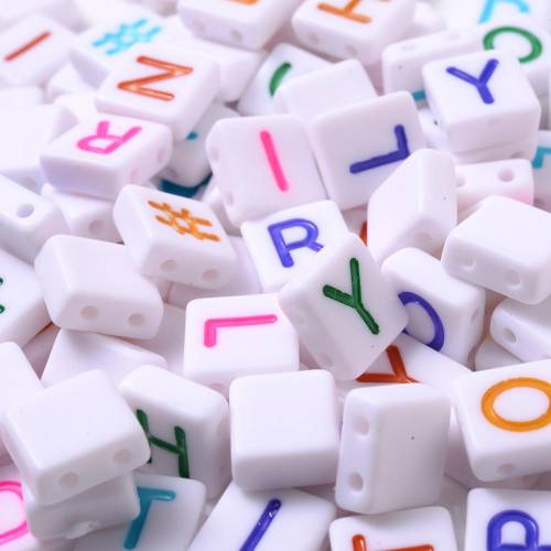 50Pcs Mixed White Double Hole Letter Acrylic Beads Alphabet Symbol Spacer Beads Flat Square Loose Beads For DIY Jewelry Making