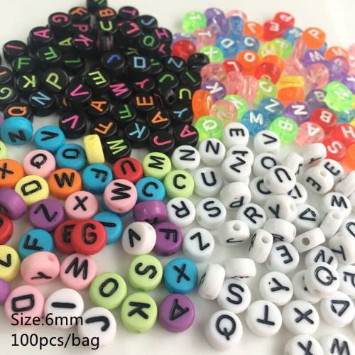 6mm Acrylic oblate English letters beads for jewelry making fluorescent color transparent color