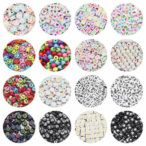 7/6MM Mixed Letter - Numbers - Heart - Face - Star Acrylic Spacers Beads Square Cube Flat Round Loose Beads For Jewelry Making DIY