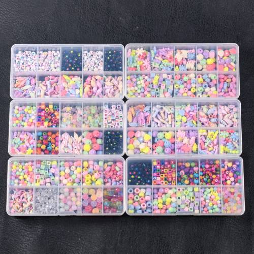 Colorful Acrylic Beads Set Box Bear Butterfly Star Heart Letter Bead Diy Beaded For Jewelry Making Supplie Kids Girls Toy Gift
