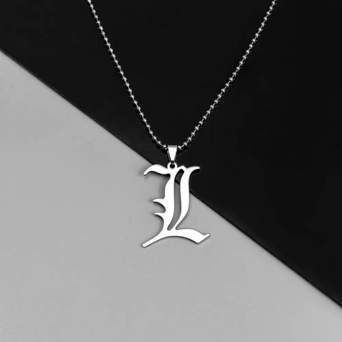 Death Note L Lawliet Necklace Stainless Steel Old English Letter Pendant Beads Chain Necklaces Cosplay Jewelry Accessories