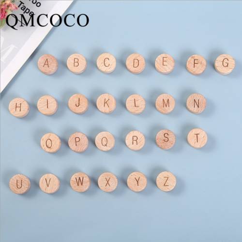DIY 26Pcs/Set 15mm Wooden Natural Round Letters Beads Custom Environmental Fashion Crafts Children‘s Educational Toys For Kids