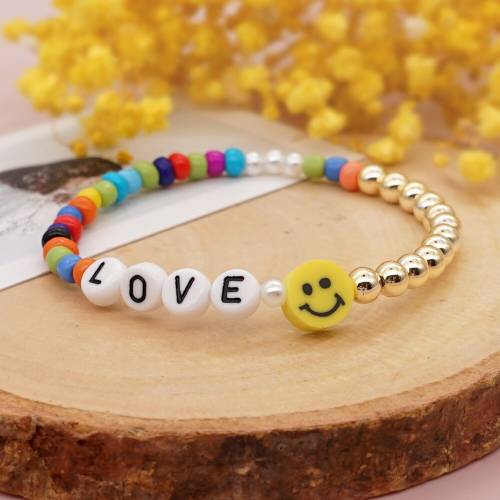 New Women LOVE Letter Bracelets Mixed Color Rice Beads Bracelets Yellow Soft Pottery Smiley Face Bracelet Sweet Style Hand Jewel