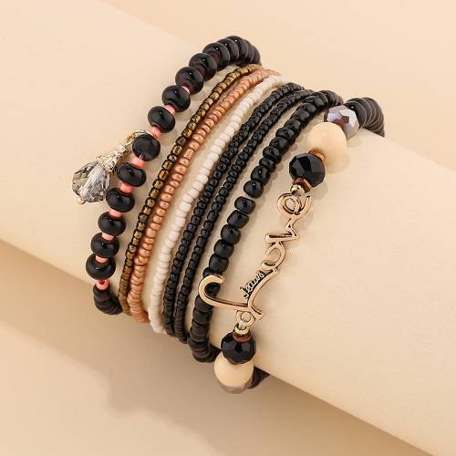 Women Bohemian Jewelry Multilayer Charm Beads Bracelet & Bangle Letters Love Ethnic Wrap Bracelets Pulseras Set Female Gifts