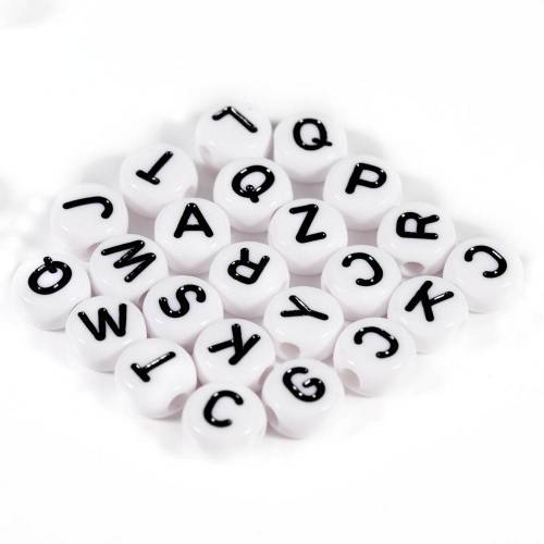 XINYAO 100Pcs Dia 7mm Acrylic Round Beads White Black Letters Fashion Beads For DIY Craft &Jewelry Making Jewelry Supplies