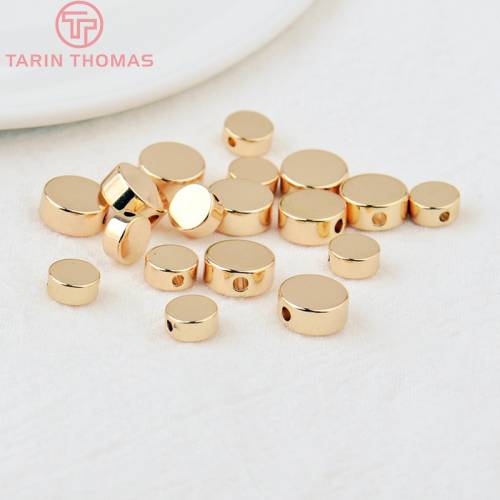 (2900)20PCS 5MM 6MM 8MM 24K Gold Color Plated Brass Round Flat Spacer Beads Bracelet Beads High Quality Diy Jewelry Accessories