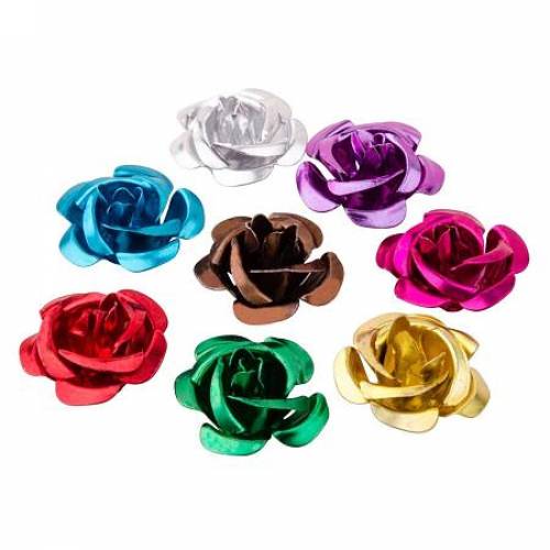 ARRICRAFT 100pcs Mixed Color Aluminum Rose Flower Tiny Metal Beads Size 17x9mm