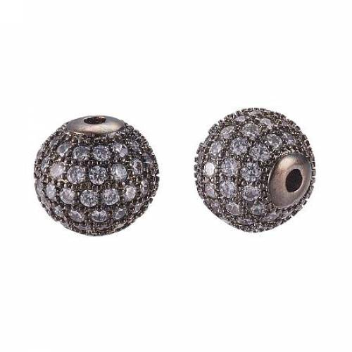 ARRICRAFT Long-Lasting Plated Brass Micro Pave Cubic Zirconia Beads for Jewelry Making - Round - Gunmetal - 10mm - Hole: 15mm
