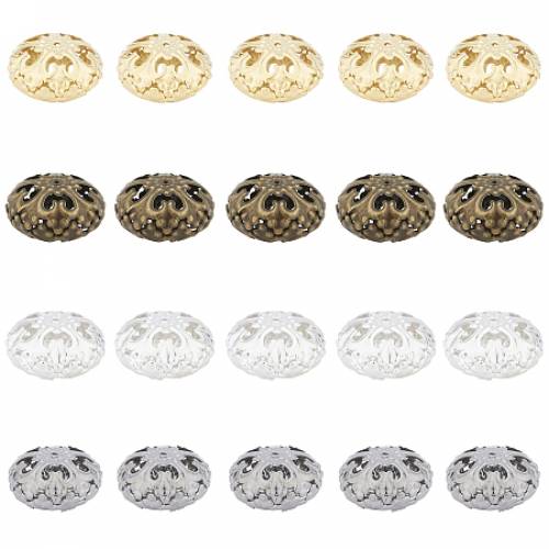 CHGCRAFT Iron Spacer Beads - Hollow - Flat Round - Silver Color/Gold/Antique Bronze/Gunmetal Plated - Mixed Color - 23x125mm - Hole: 2mm; 4 colors -...