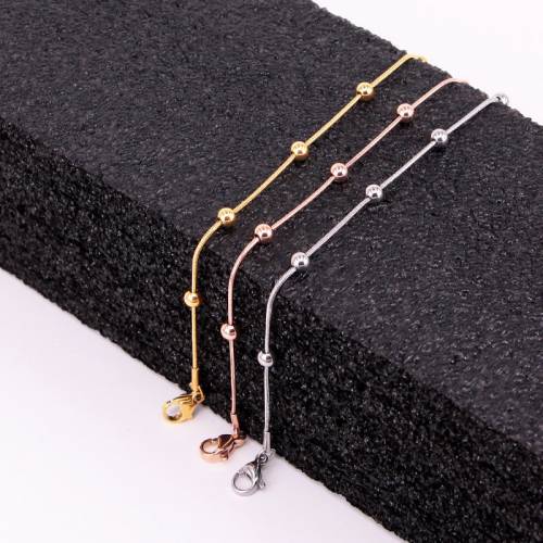 High Quality Simple Snake Bone Chain 5 Bead Anklet Stainless Steel Rose Gold Color Anklet For Women Gift Length 20cm + 5cm