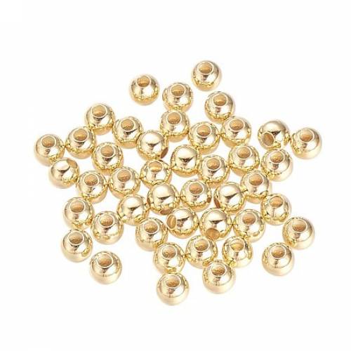 NBEADS 1000 Pcs 4mm Brass Beads Round Metal Spacer Beads Loose Beads for DIY Jewelry Making Findings - Real Gold-Filled