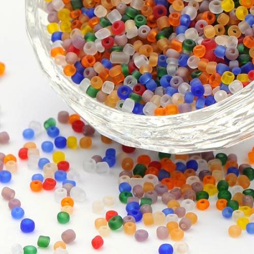 ORNALAND 12/0 Glass Seed Beads - Frosted Colors - Round - Mixed Color - 2mm - Hole: 1mm - about 11200pcs/bag