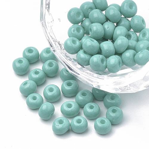 ORNALAND 6/0 Glass Seed Beads - Baking Varnish - Opaque Colours - Round - Medium Turquoise - 4~45x3mm - Hole: 1~12mm