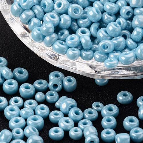 Ornaland 6/0 Glass Seed Beads - Opaque Colors Lustered - Round - Light Cyan - 4mm - Hole: 15mm - about 1600pcs/bag