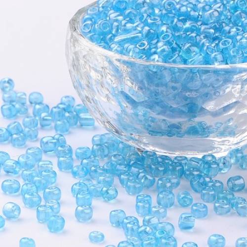 Ornaland 6/0 Glass Seed Beads - Transparent Colours Lustered - Round - Light Cyan - 4mm - Hole: 15mm; about 1500pcs/bag