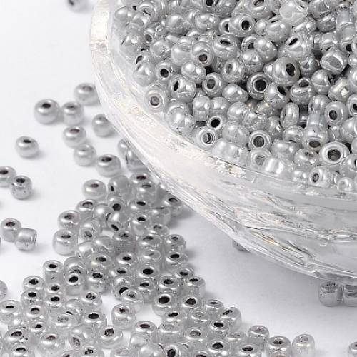 ORNALAND 8/0 Glass Seed Beads - Ceylon - Round - Dark Gray - 3mm - Hole: 1mm - about 3600pcs/bag
