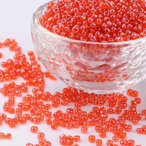 ORNALAND 8/0 Glass Seed Beads - Transparent Colours Lustered - Round - Dark Orange - 3mm - Hole: 1mm; about 3500pcs/bag