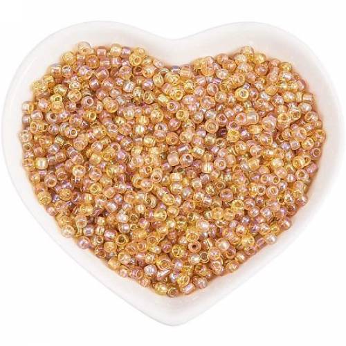 ORNALAND 8/0 Round Glass Seed Beads - Transparent Colours Rainbow - Round - Goldenrod - 3mm - hole: 1mm - about 3600pcs/bag