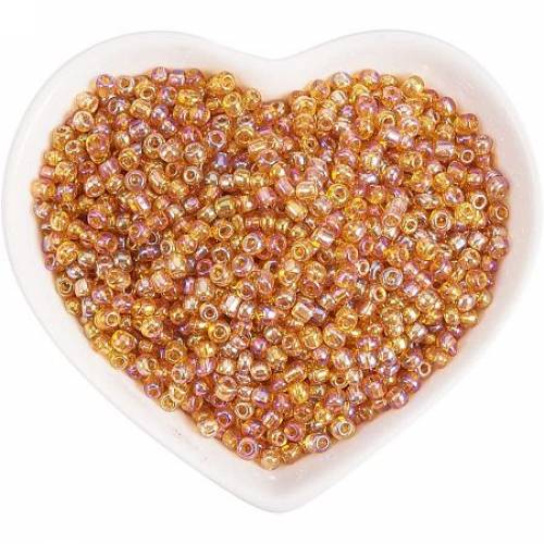 ORNALAND 8/0 Round Glass Seed Beads - Transparent Colours Rainbow - Round - Pale Goldenrod - 3mm - hole: 1mm - about 3600pcs/bag