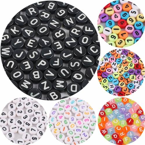 100Pcs 4*7mm Mixed Letter Acrylic Beads Round Flat Alphanumeric Cube Loose Spacer Beads for Jewelry Making Handmade DIY Necklace