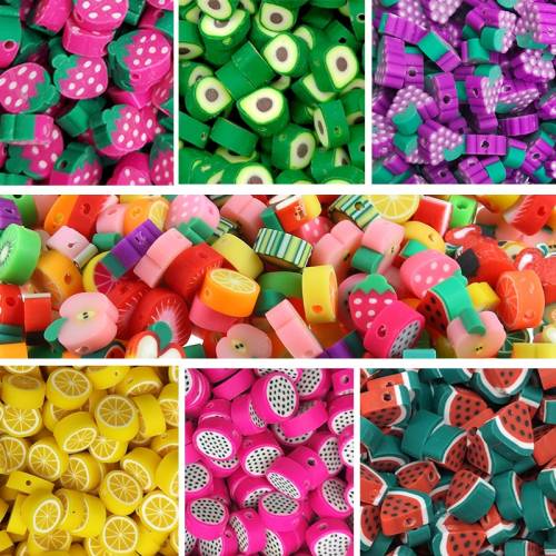 30Pcs 10mm Mixed Colors Fruit Clay Spacer Beads Mixed Color Polymer Clay Beads For Jewelry Making DIY Handmade Necklace Bracelet